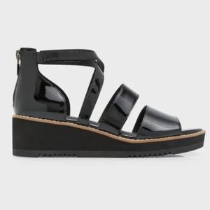 EILEEN FISCHER Women's Darcy Black Patent Crisscross Wedge Sandals NIB Sz 7.5
